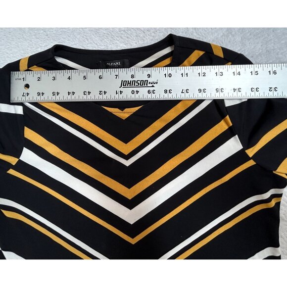 Alfani Petite Womens Point Hem Chevron Stripe Top Blouse Petite Medium PM Black - Picture 5 of 7